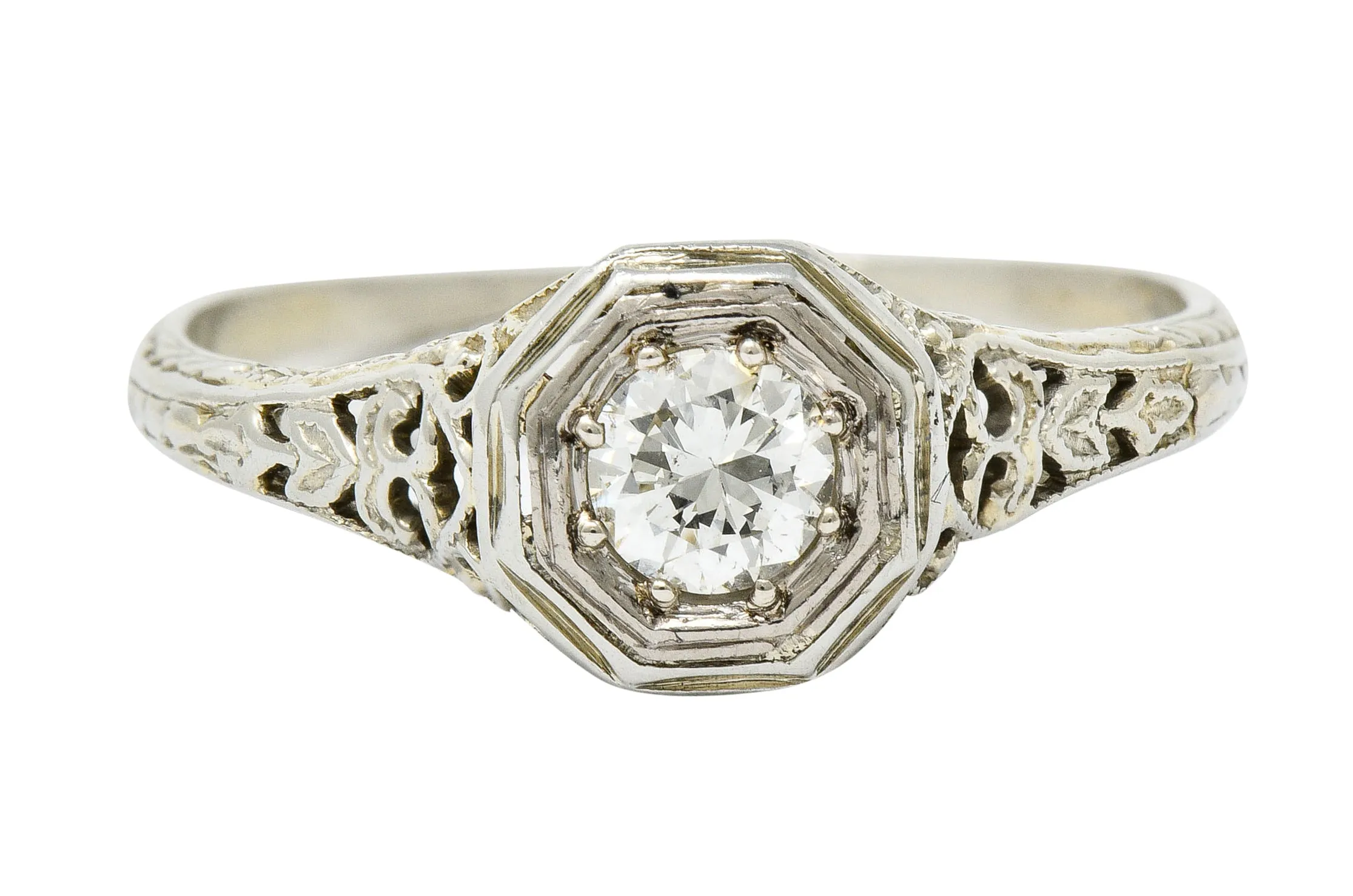 Fulmer & Co. Diamond 18 Karat White Gold Octagonal Engagement Ring