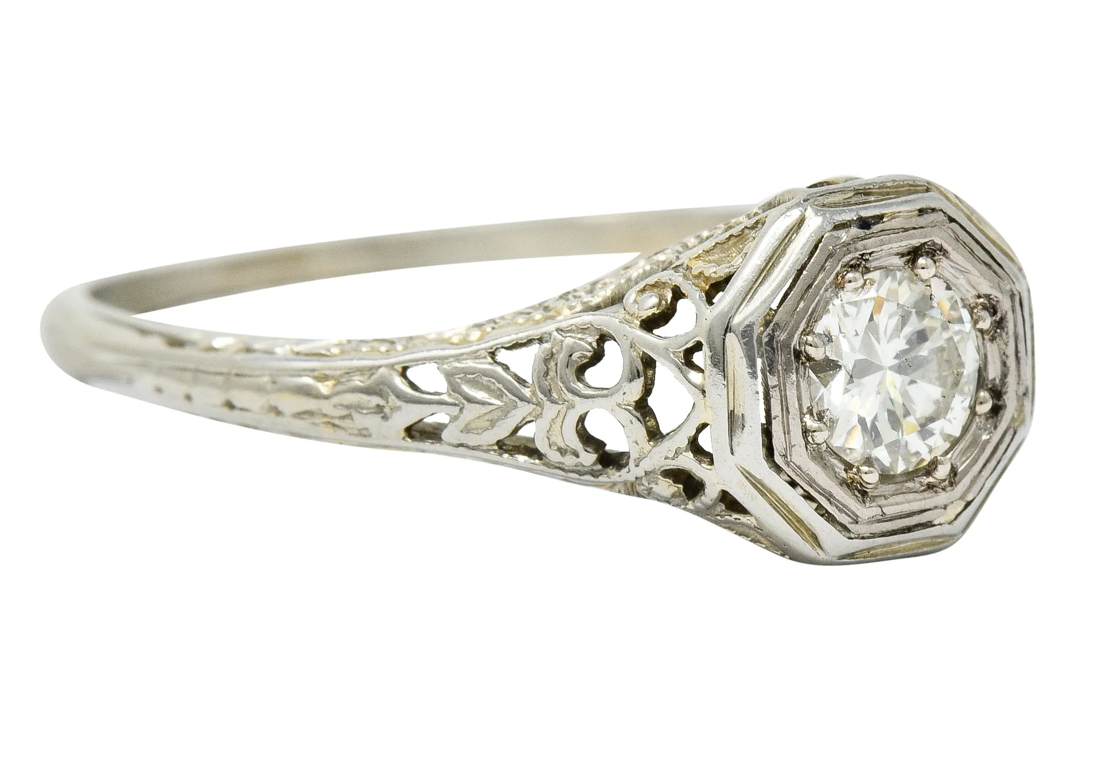 Fulmer & Co. Diamond 18 Karat White Gold Octagonal Engagement Ring