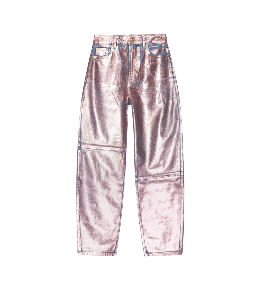 GANNI Pink Foil Denim Stary Jeans