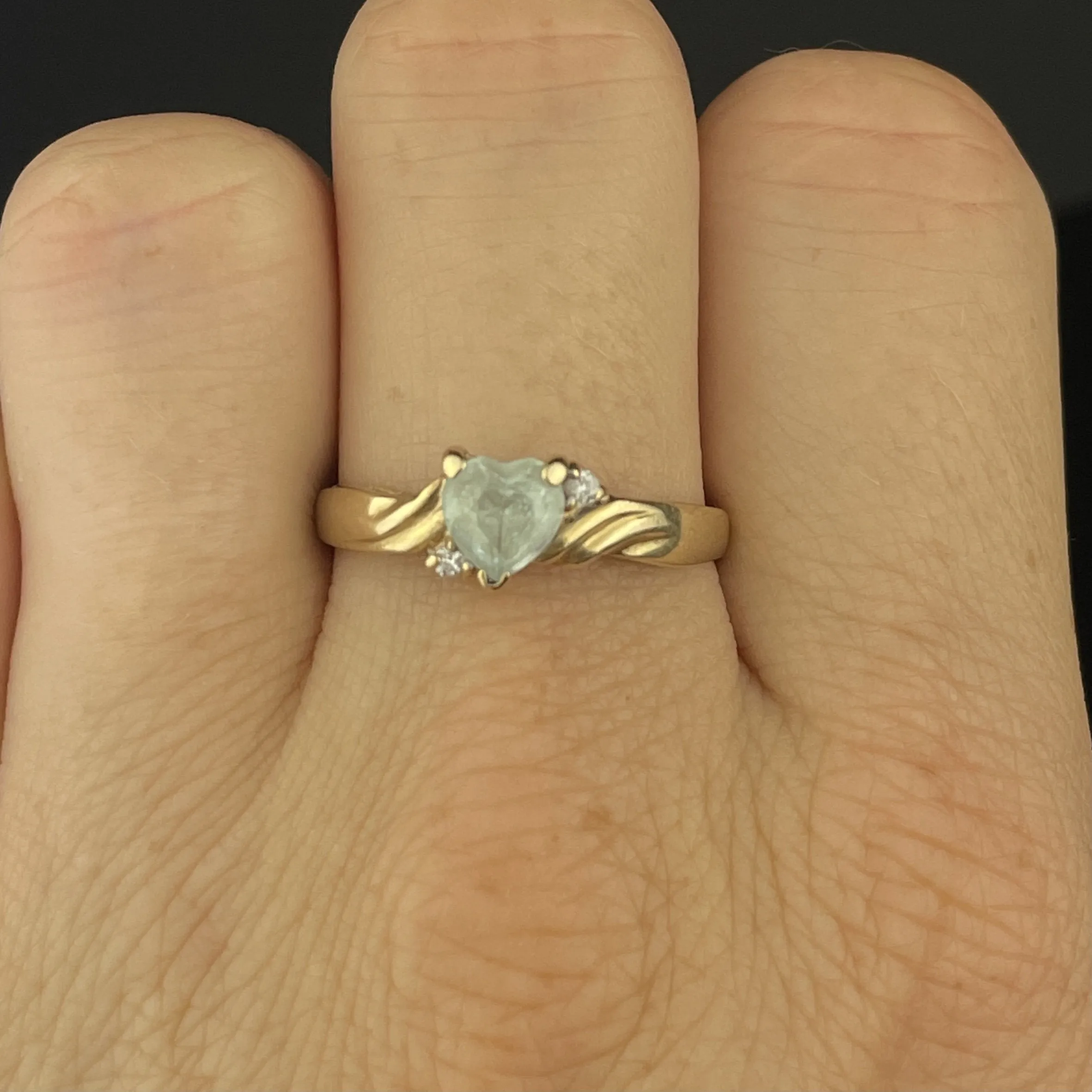 Gold Diamond Blue Topaz Heart Cocktail Ring, Sz 9.5