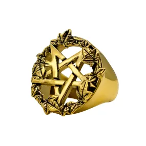 Gold Green Witch Pentacle Ring