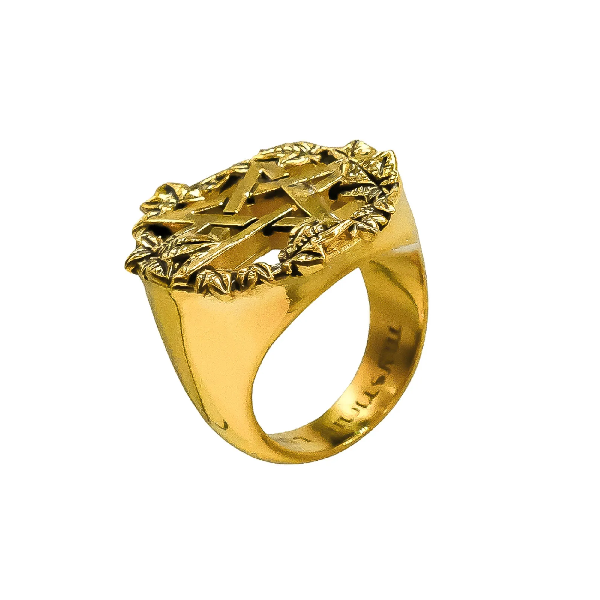 Gold Green Witch Pentacle Ring