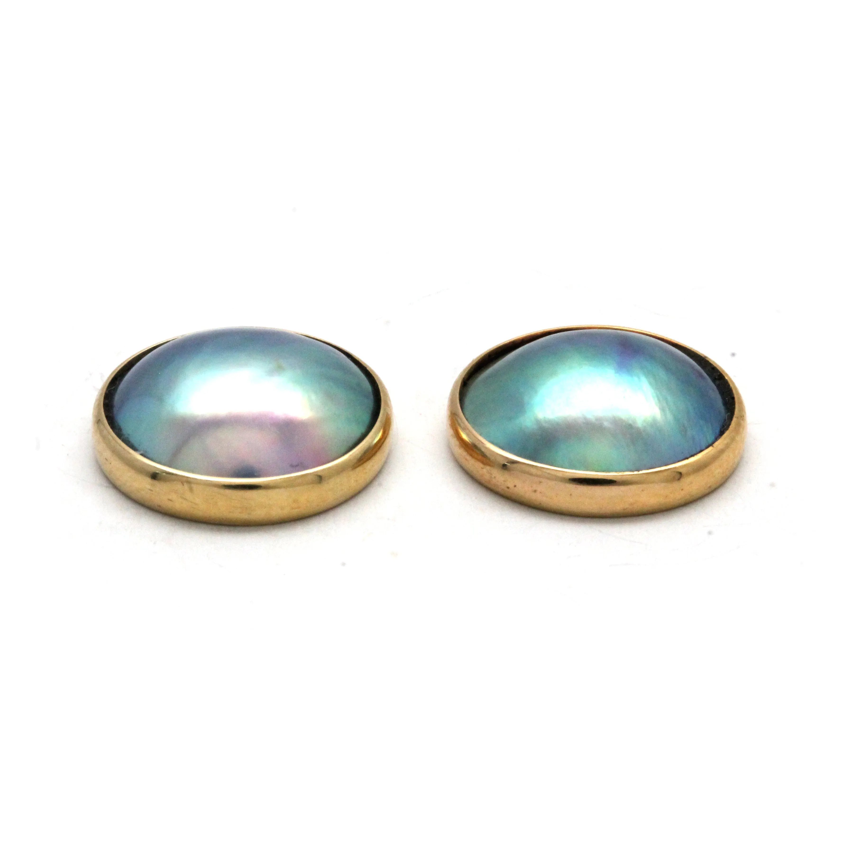 Green and Lustrous Cortez Mabe Pearls on 14K Yellow Gold Earrings