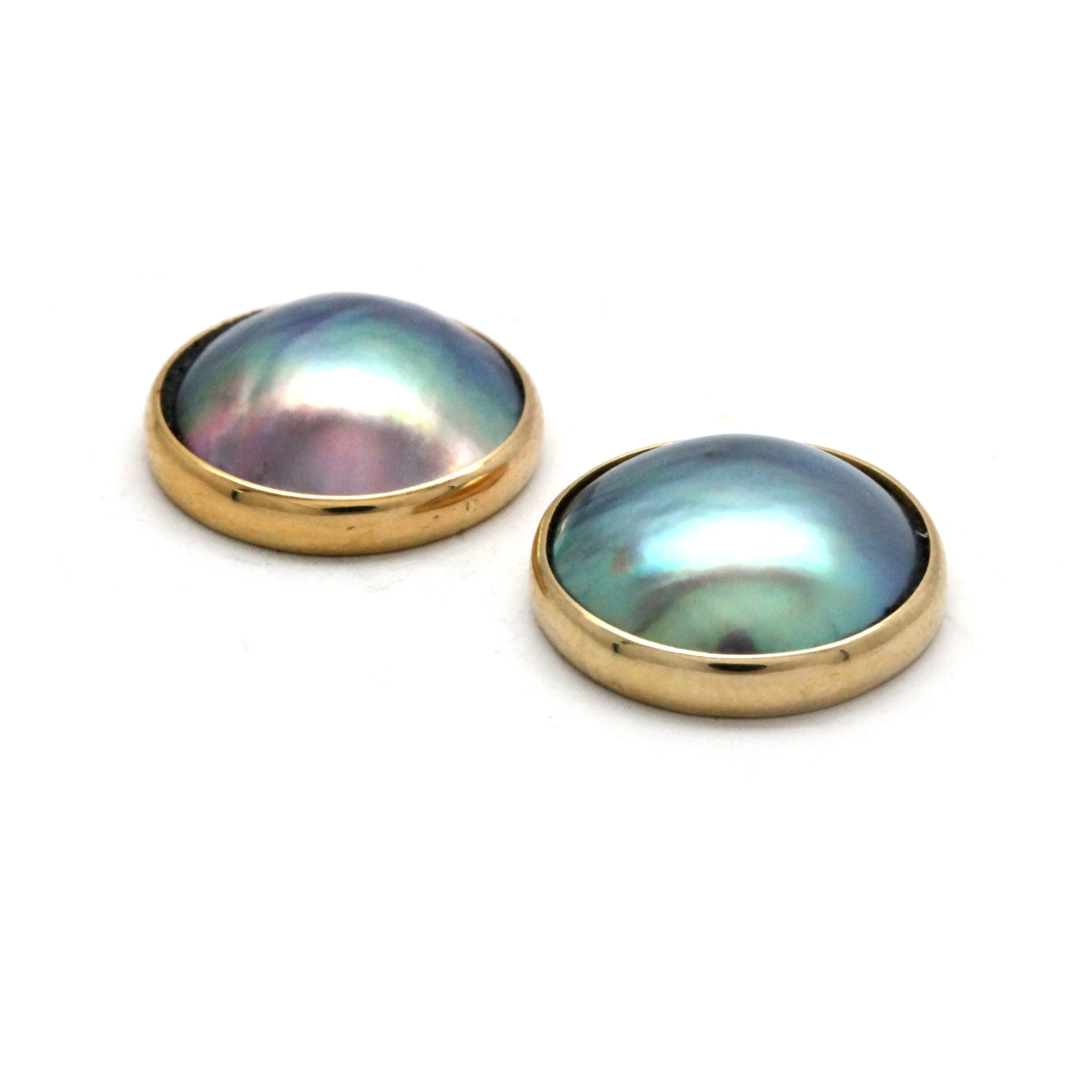 Green and Lustrous Cortez Mabe Pearls on 14K Yellow Gold Earrings