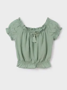 Green Tassel Ruffle Top - Big Girl