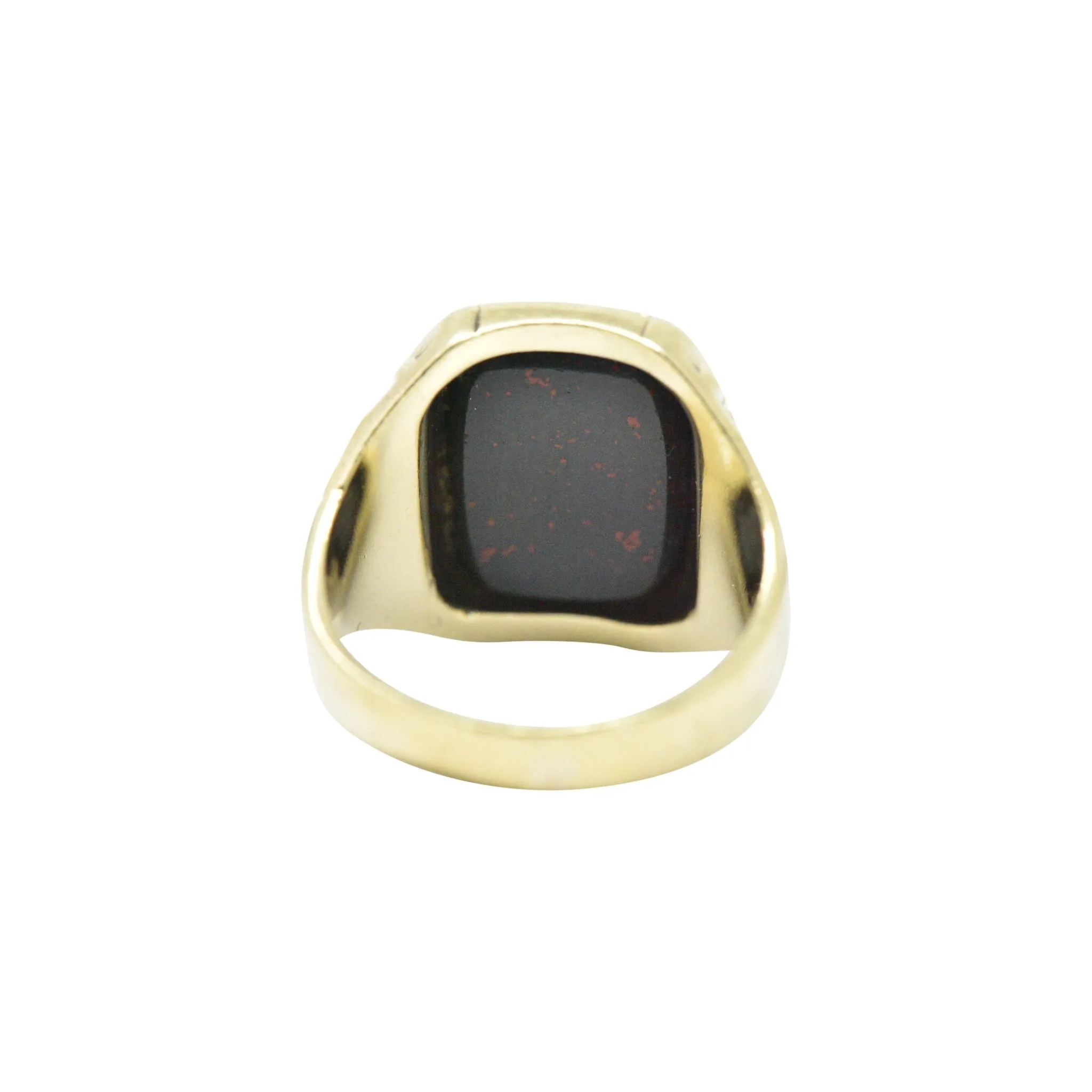 Handsome Men's Art Deco Bloodstone 14 Karat Green Gold Ring