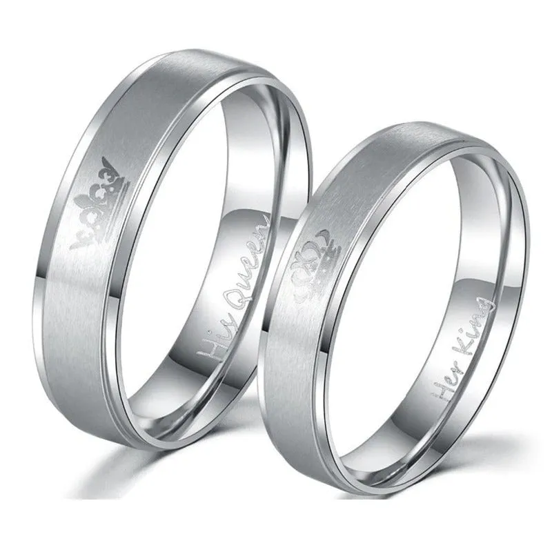 Her King and His Queen Fashion Stainless Steel Unisex Wedding Rings