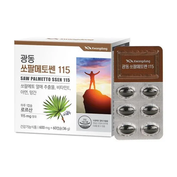 Kwangdong Saw Palmetto Ssen 115 Complex 600mg 60 Capsules Mens Prostate Health Energy VitaminE Zinc manganese lauric acid Nutrit