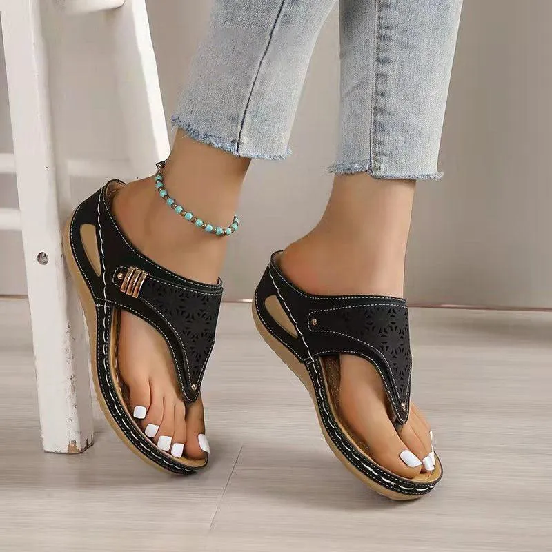 Layered Leather Wedge Sandals