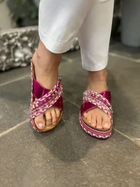 Lipstick Pink Embellished Weave Sliders