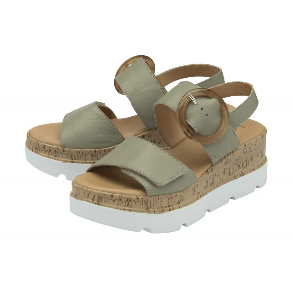 Lotus Cammie Leather Flatform Sandal Sage Green