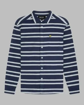 Lyle and Scott Shirt Double Stripe Brushed Cotton Navy/Vanilla Ice