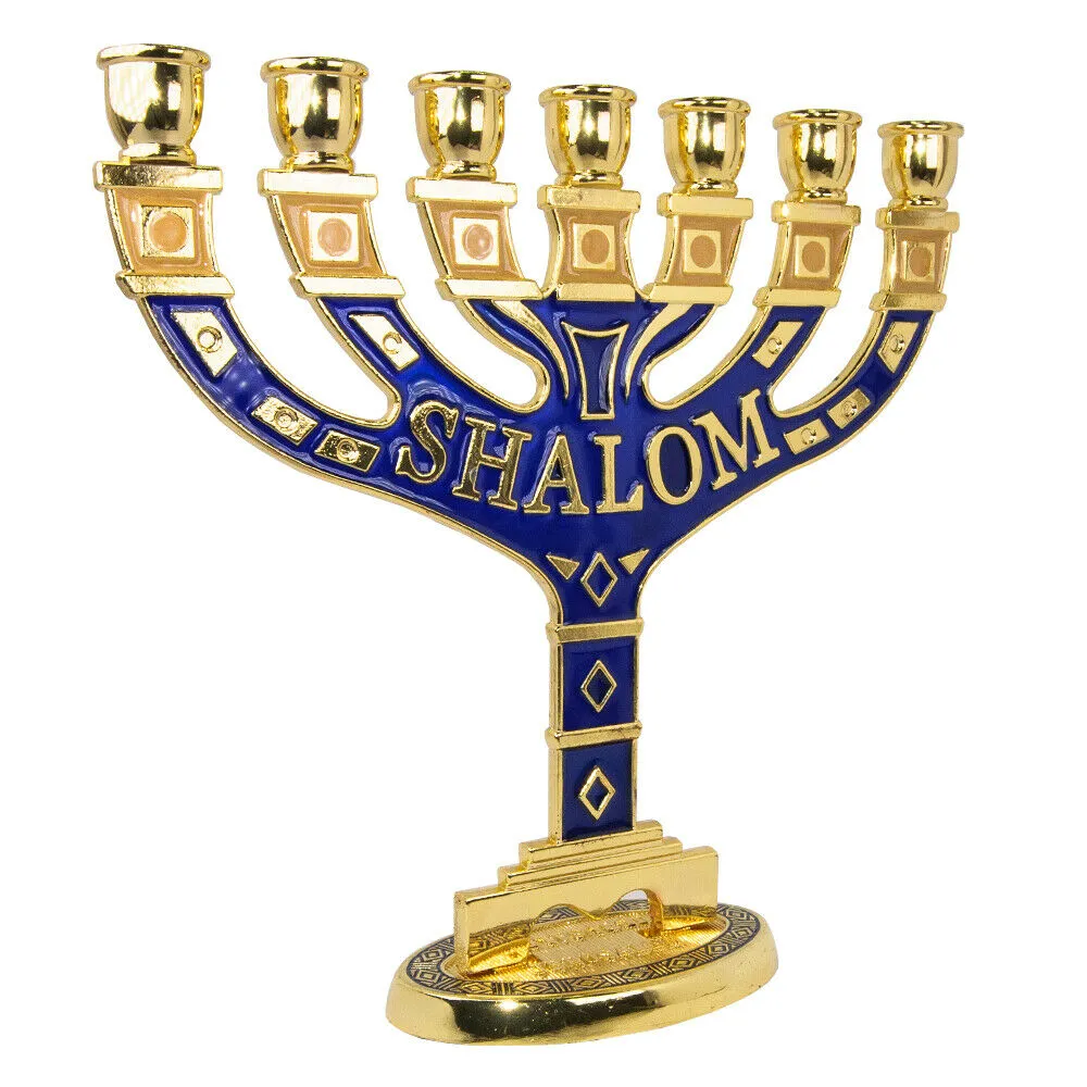 Menorah Seven-branched Candle Holder Jerusalem Blue Enamel Israel Judaica 5