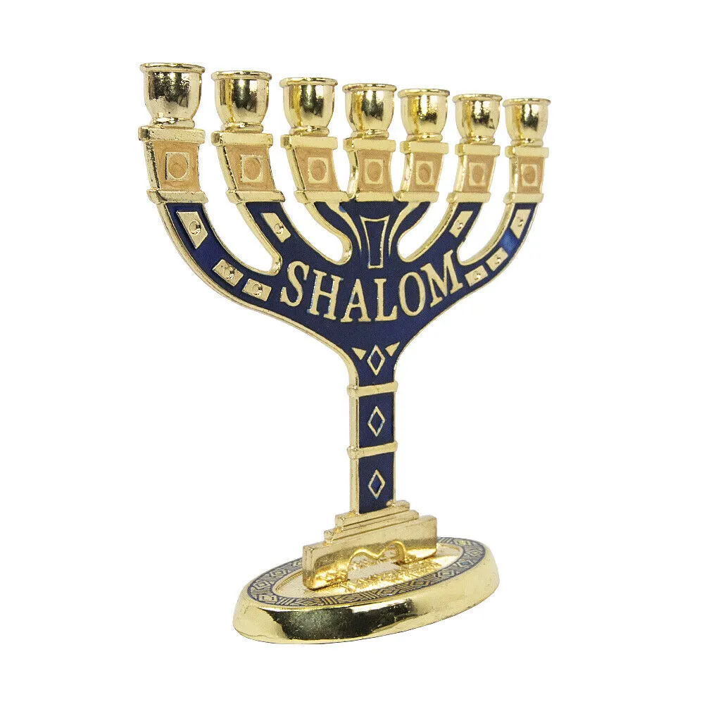 Menorah Seven-branched Candle Holder Jerusalem Blue Enamel Israel Judaica 5