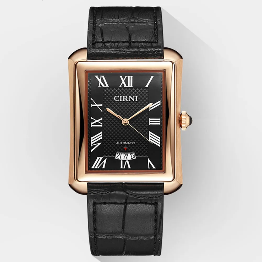 Men's Fashion Golden Rectangle Business Waterproof Self-Wind Wristwatch