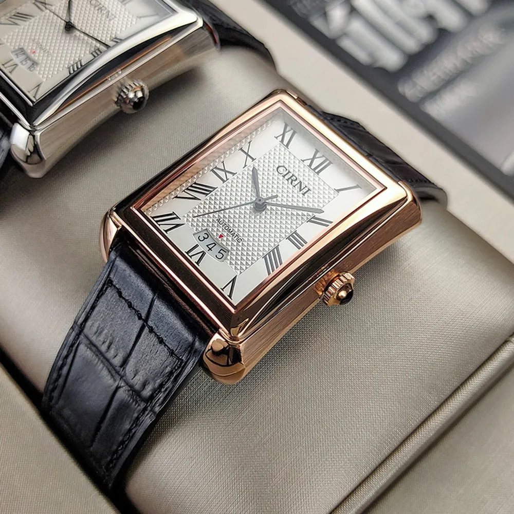 Men's Fashion Golden Rectangle Business Waterproof Self-Wind Wristwatch