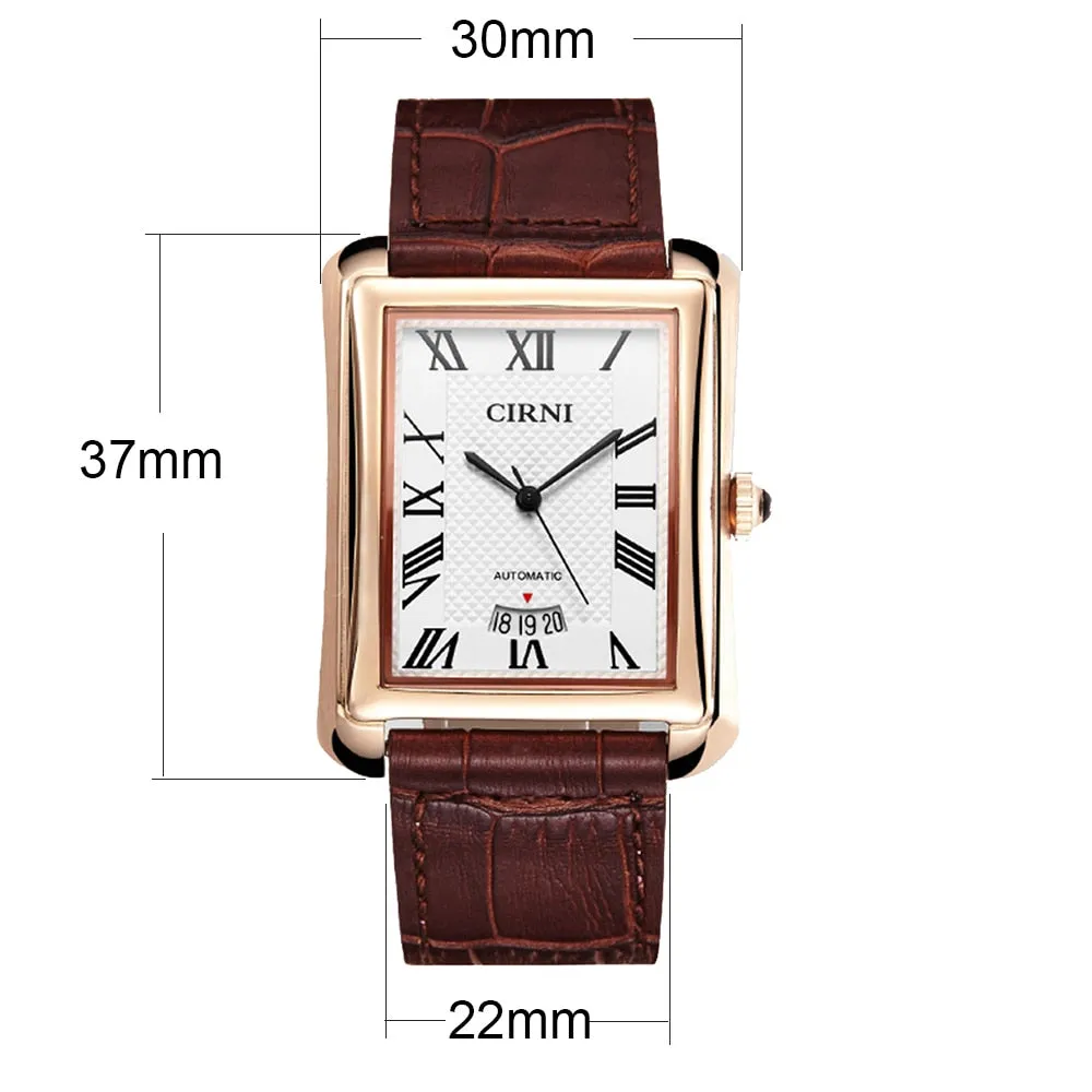 Men's Fashion Golden Rectangle Business Waterproof Self-Wind Wristwatch