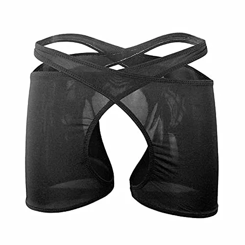 Men's Sexy Thong Underwear Low Waist Large Cross Boxers Briefs Underpants Gift for Boyfriend Black