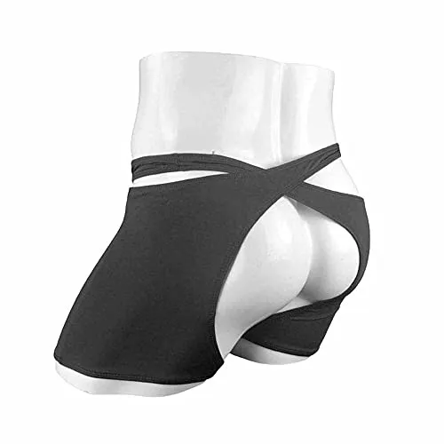 Men's Sexy Thong Underwear Low Waist Large Cross Boxers Briefs Underpants Gift for Boyfriend Black