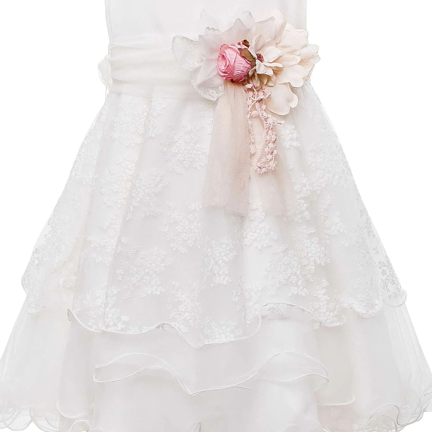 Mimilú Warm White And Powder Pink Ceremony Dress With Flounces