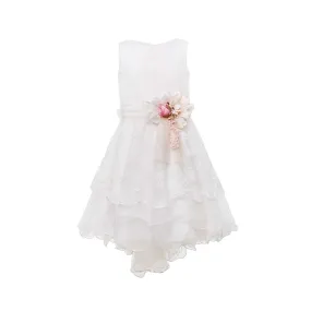 Mimilú Warm White And Powder Pink Ceremony Dress With Flounces