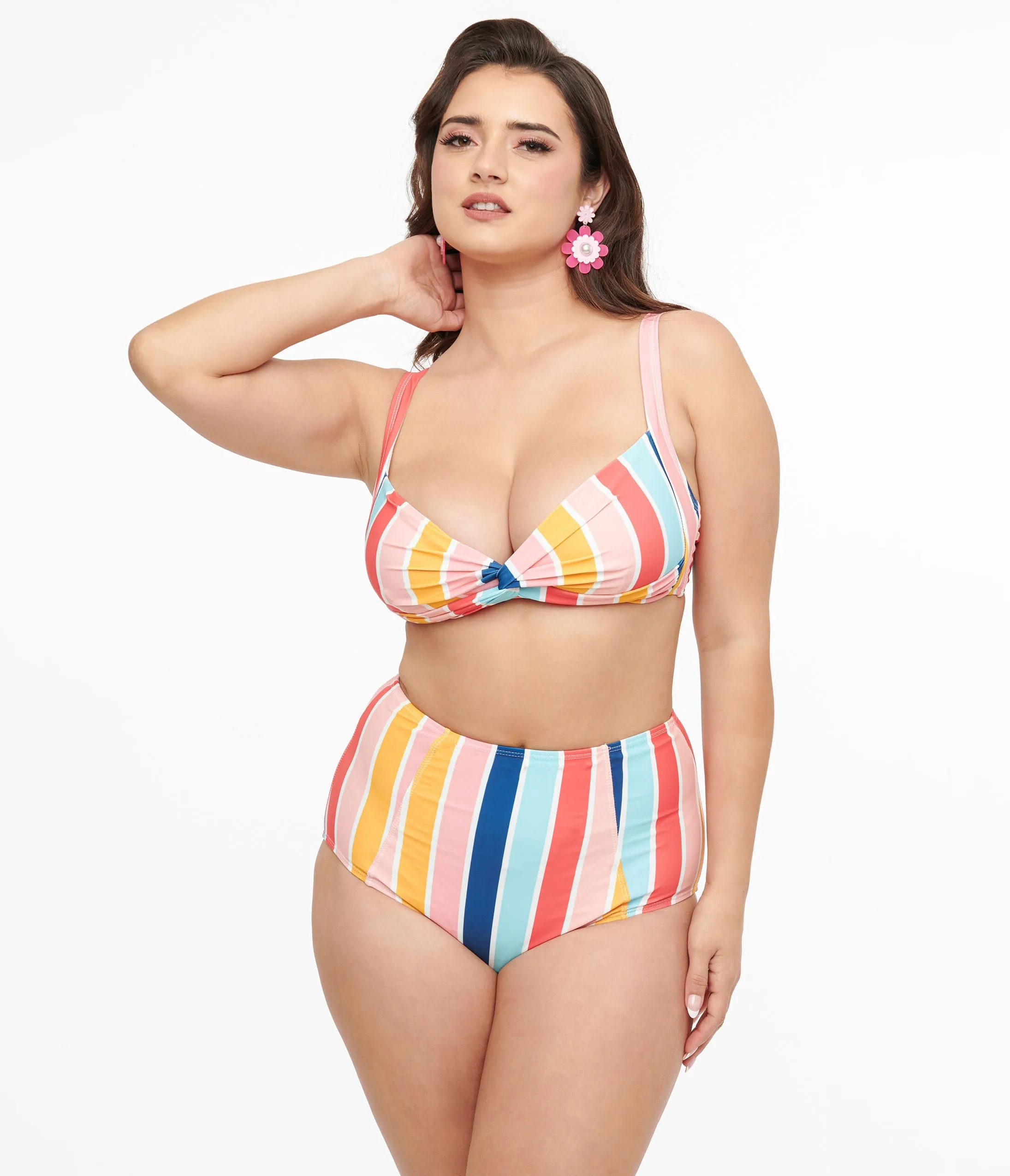 Multicolor Stripe Two Piece Swim Set