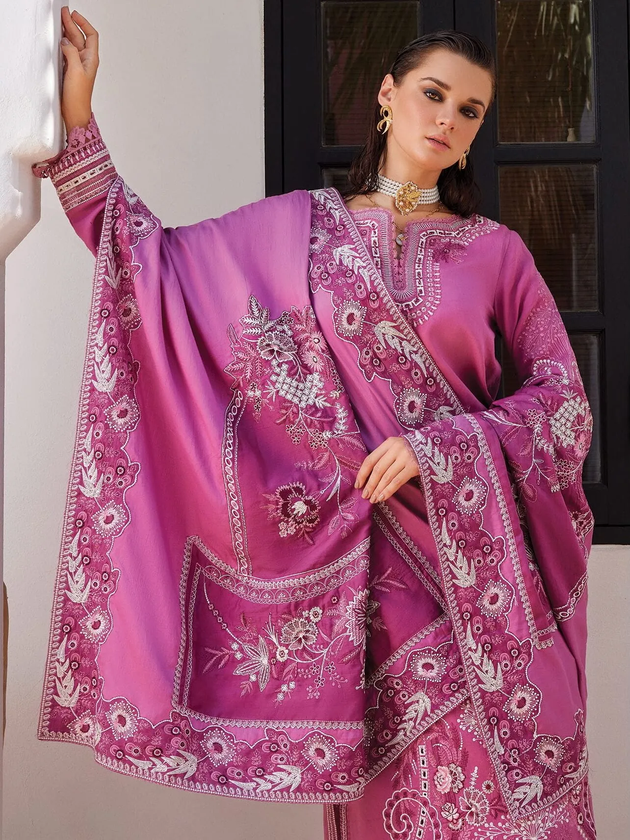 MUSHQ Moroccan Dream Unstitched Embroidered Sateen 3Pc Suit MNW-09