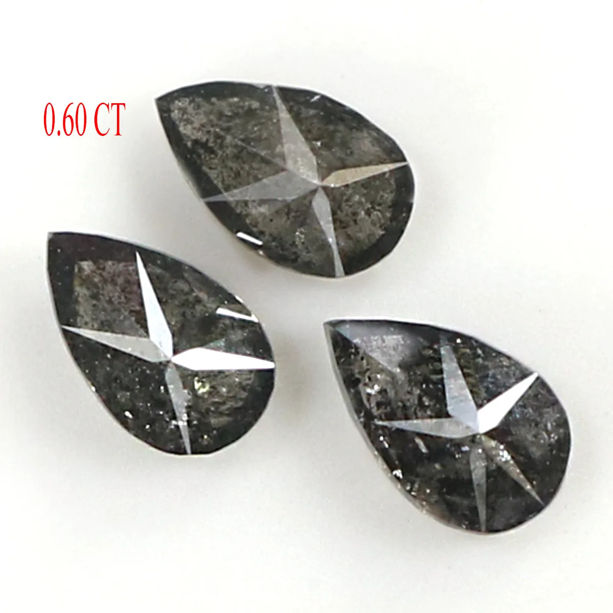 Natural Loose Pear Salt And Pepper Diamond Black Grey Color 0.60 CT 5.00 MM Pear Shape Rose Cut Diamond L1967