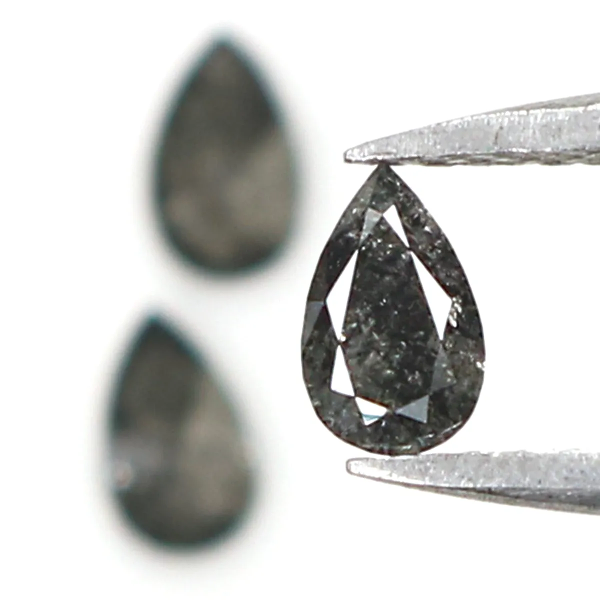 Natural Loose Pear Salt And Pepper Diamond Black Grey Color 0.60 CT 5.00 MM Pear Shape Rose Cut Diamond L1967