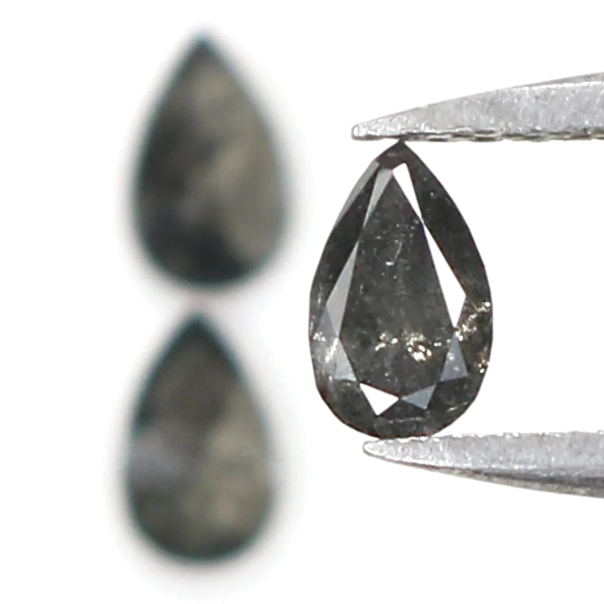 Natural Loose Pear Salt And Pepper Diamond Black Grey Color 0.60 CT 5.00 MM Pear Shape Rose Cut Diamond L1967