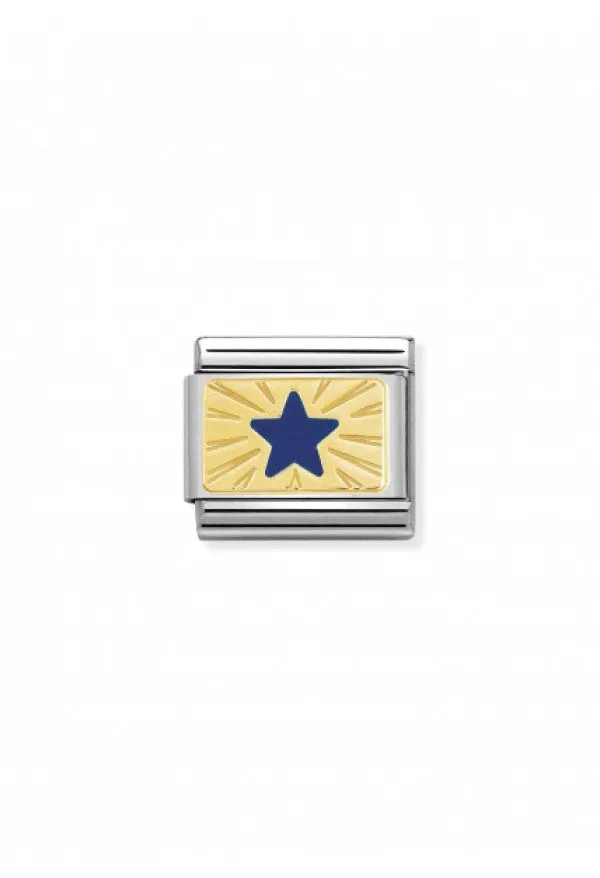 Nomination Composable Classic Link Plates BLUE ENAMEL STAR in Steel Enamel and 18k Gold