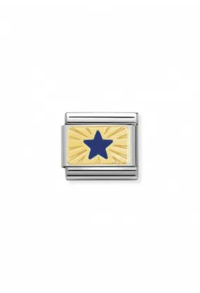 Nomination Composable Classic Link Plates BLUE ENAMEL STAR in Steel Enamel and 18k Gold