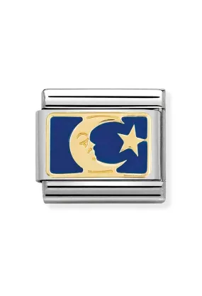 Nomination Composable Classic PLATES BLUE ENAMEL MOON AND STARS in Steel, Enamel and 18k Gold