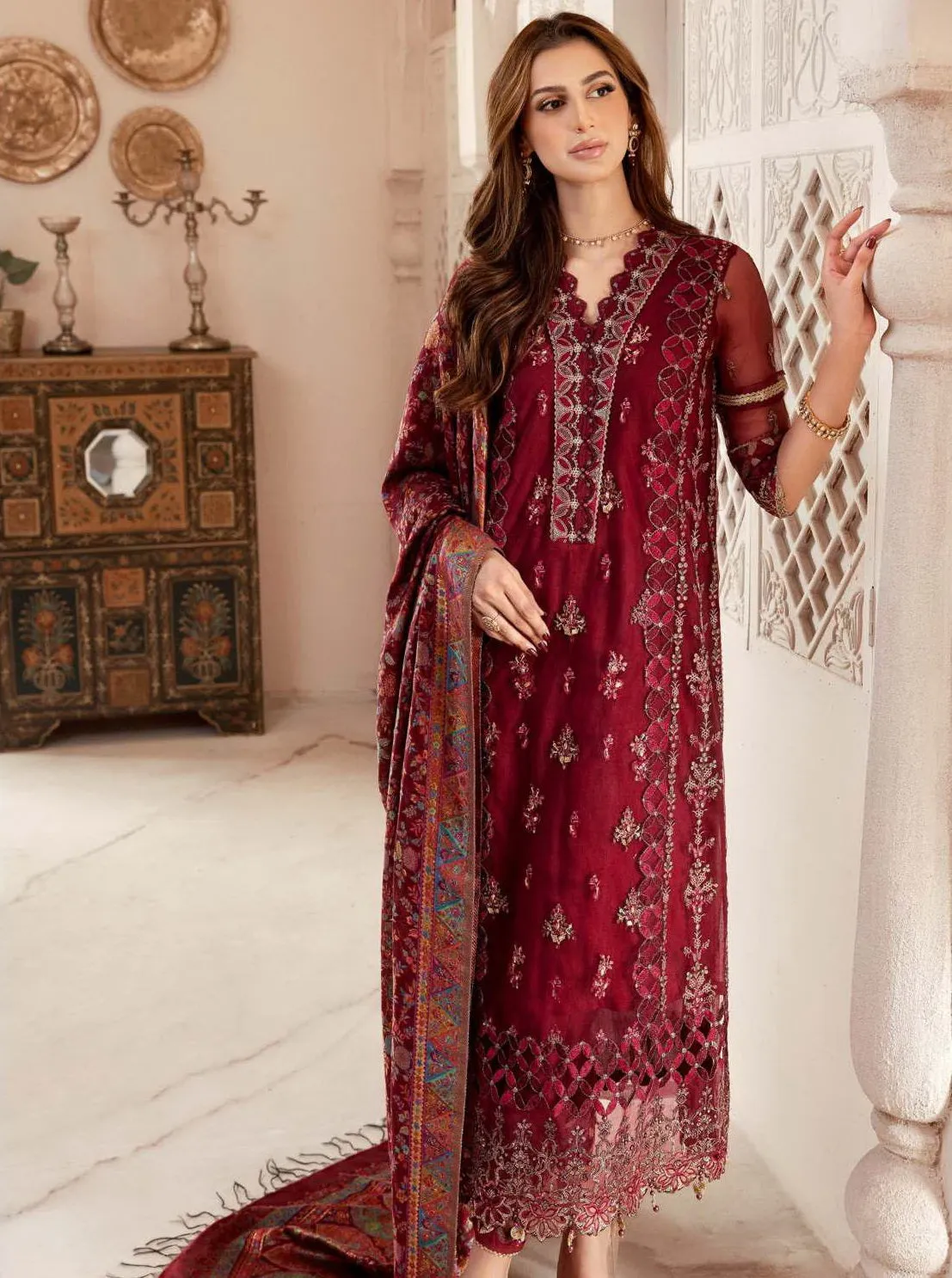 Noor Kaani by Saadia Asad Embroidered Net Unstitched 3Pc Suit D-07