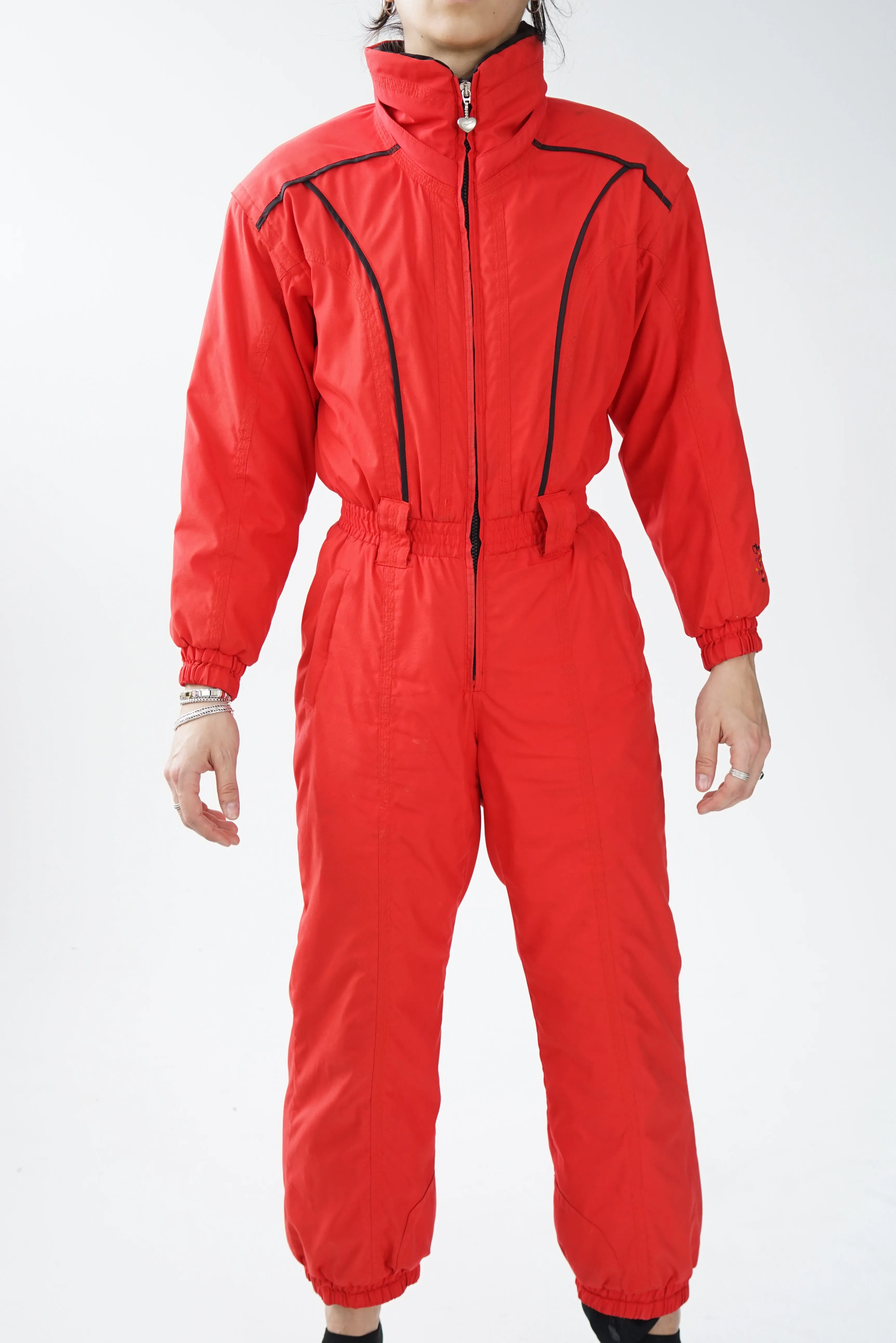 One piece vintage Obermeyer ski suit, snow suit rouge pour petite femme taille 6