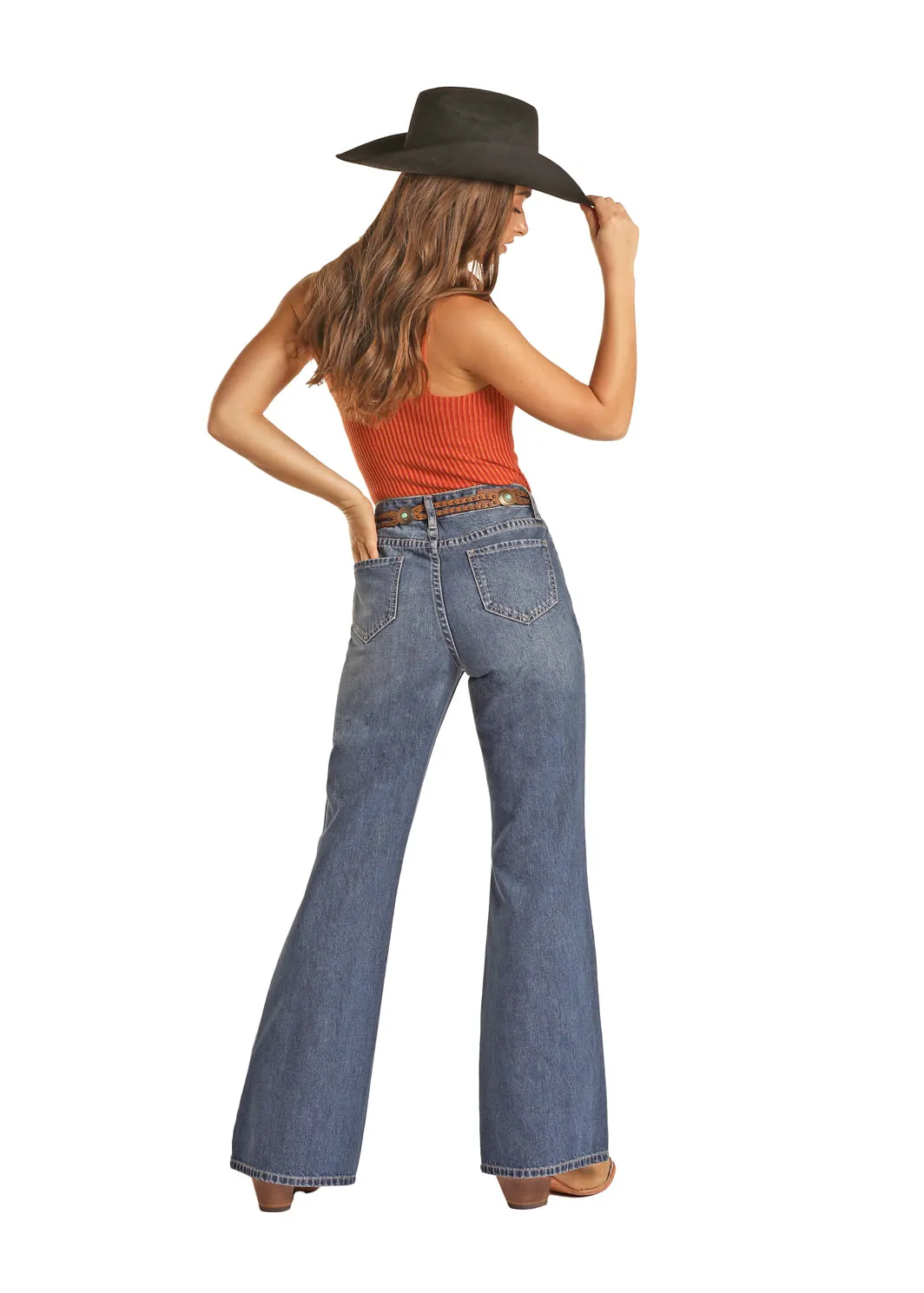 Panhandle Slim Womens Distress Wide Leg Jeans