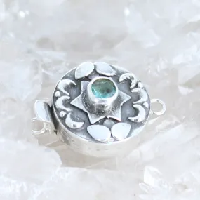 Paraiba Blue Apatite Faceted Sterling Clasp Moon Lotus Flower Design