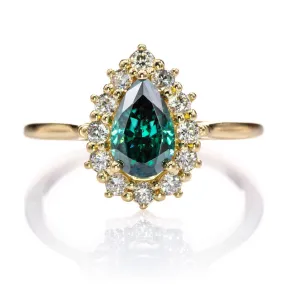 Pear Green Moissanite Ophelia Ring - Prong Set Diamond Halo Engagement Ring