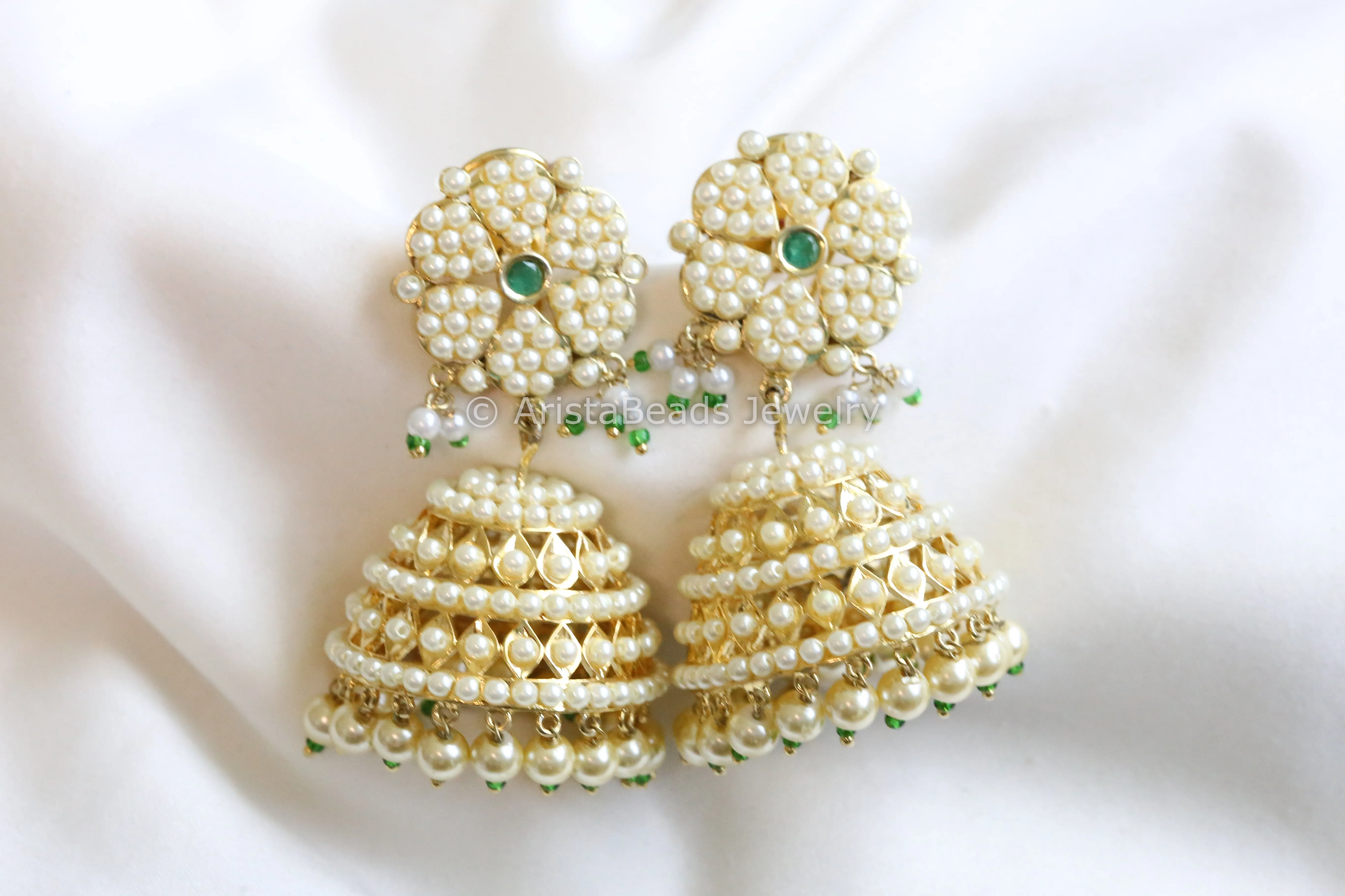 Pearl Jhumka - Green