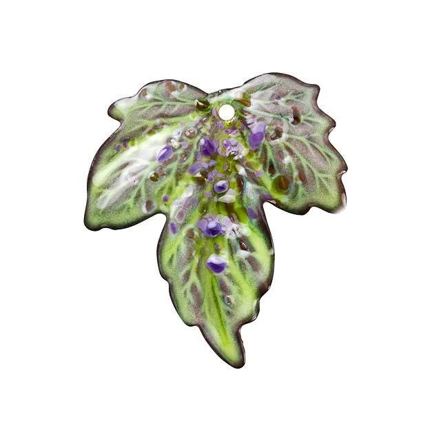 Pendant, Maple Leaf 35.5x32mm, Enameled Brass Tuscany Green Blend, by Gardanne Beads (1 Piece)