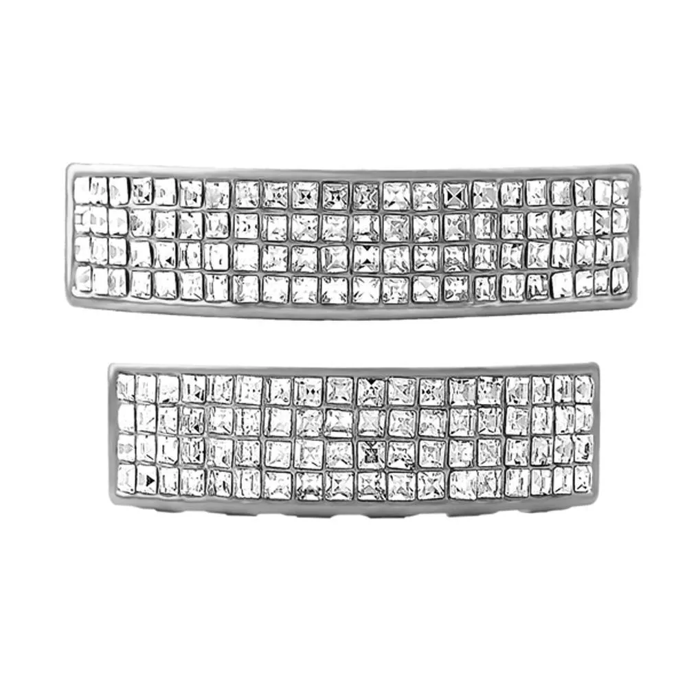 Princess Cut 4 Row Rhodium Bling Grillz Set