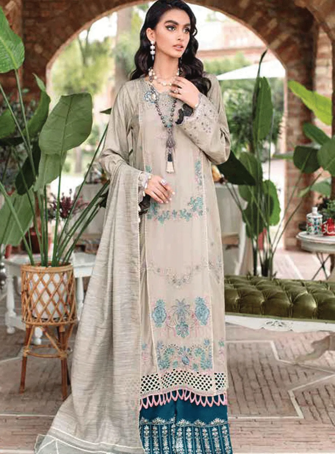 RajBari Embroidered Viscose Silk Unstitched 3 Piece Suit - RB22FW 3B