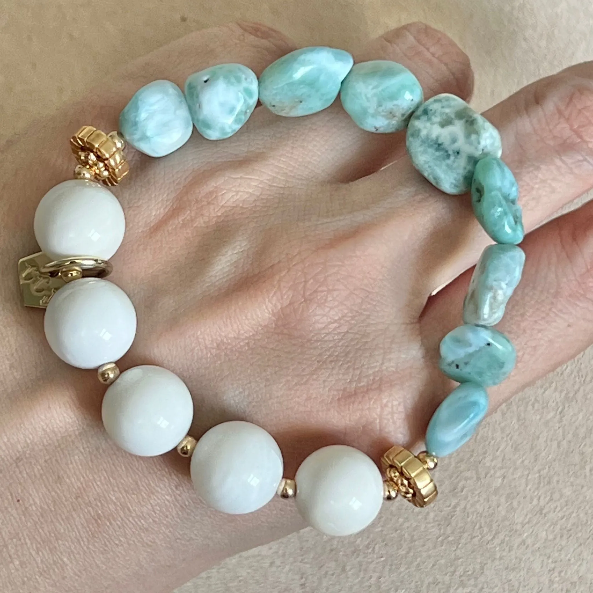 Raw Larimar & White Coral Bracelet