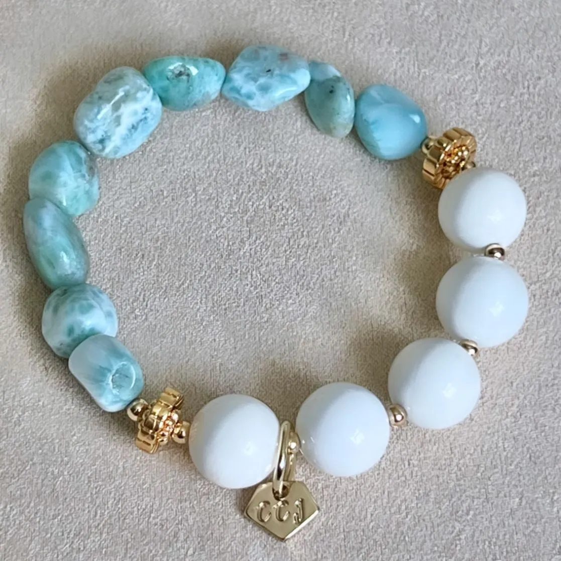 Raw Larimar & White Coral Bracelet