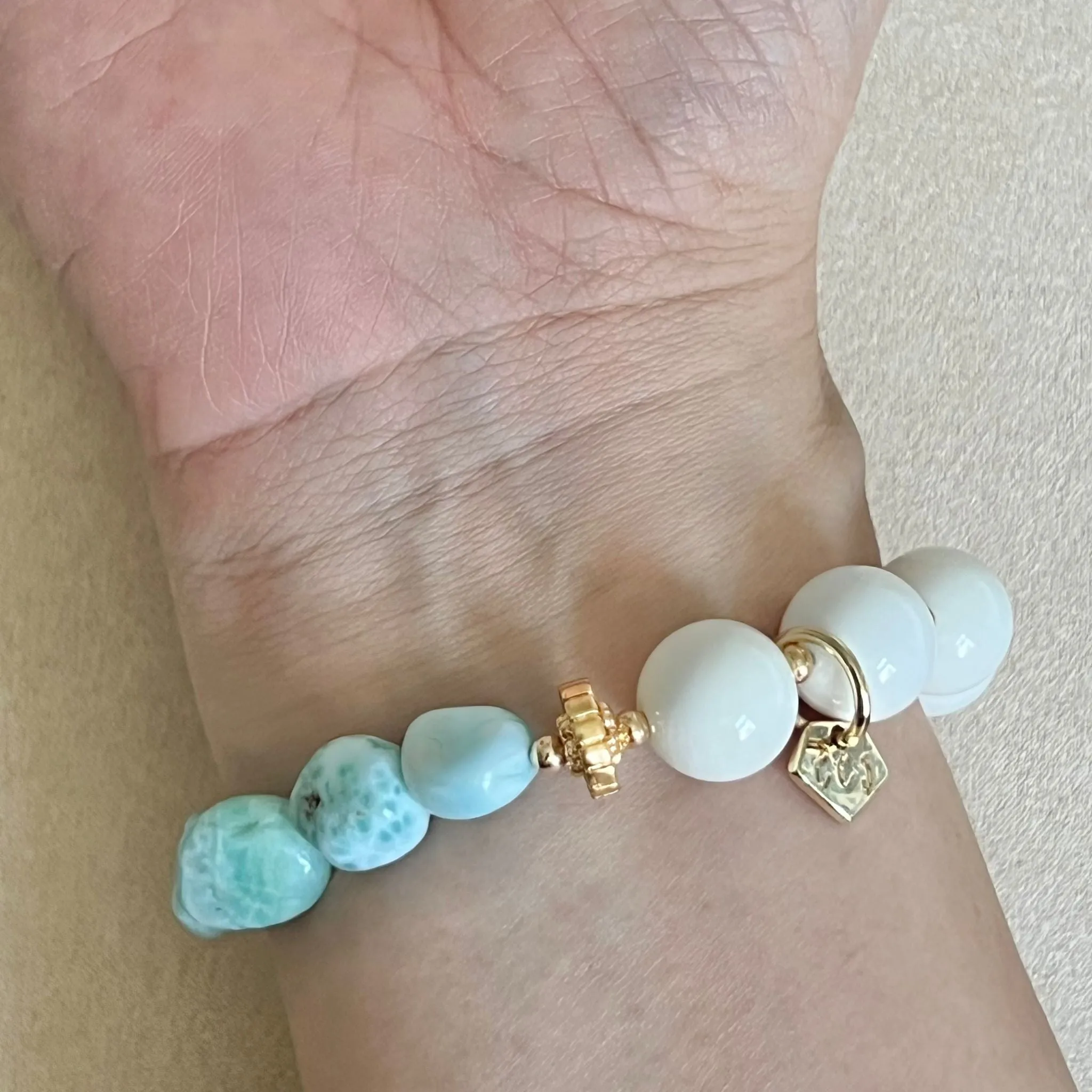 Raw Larimar & White Coral Bracelet