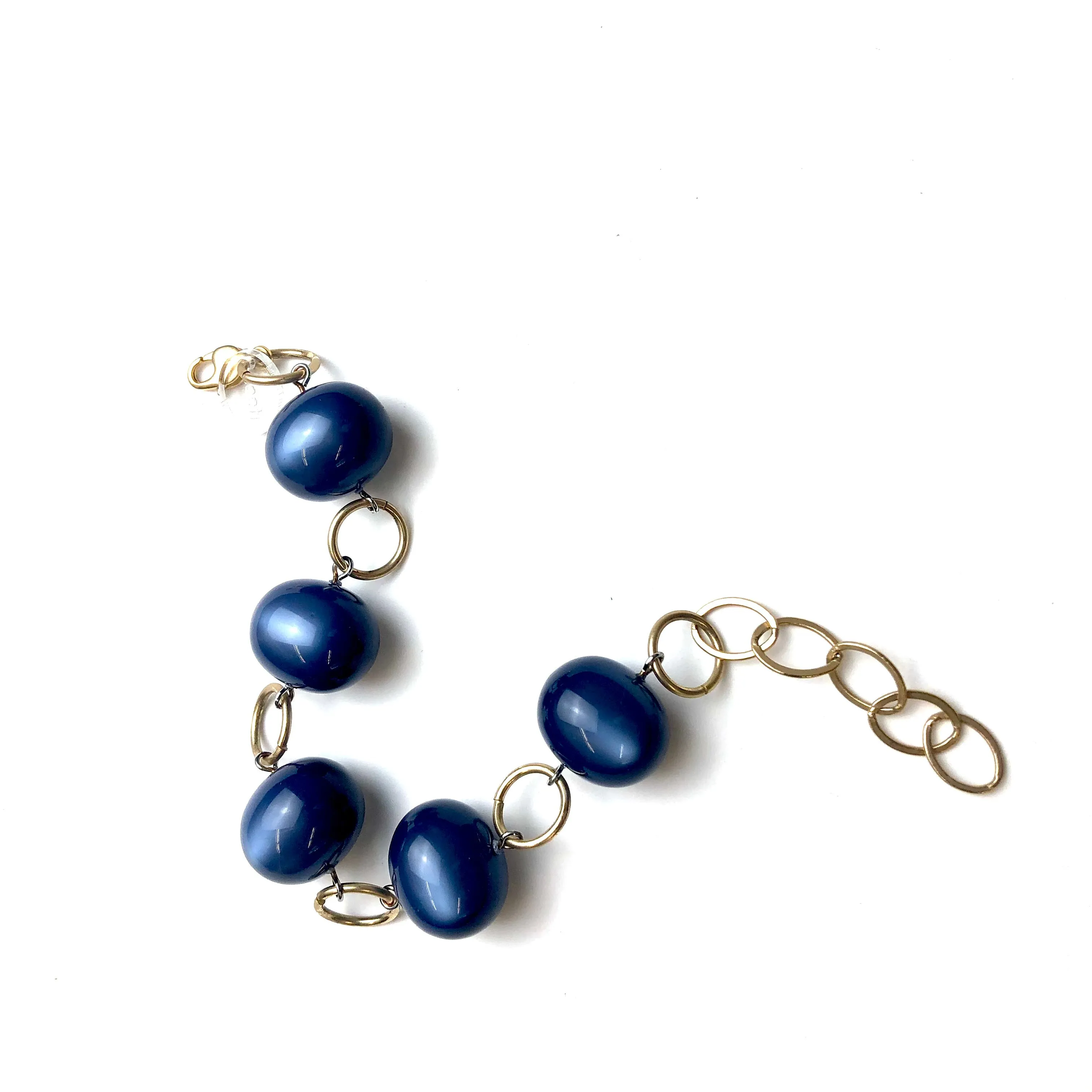 Sapphire Blue Moonglow & Gold Bubble Stations Bracelet