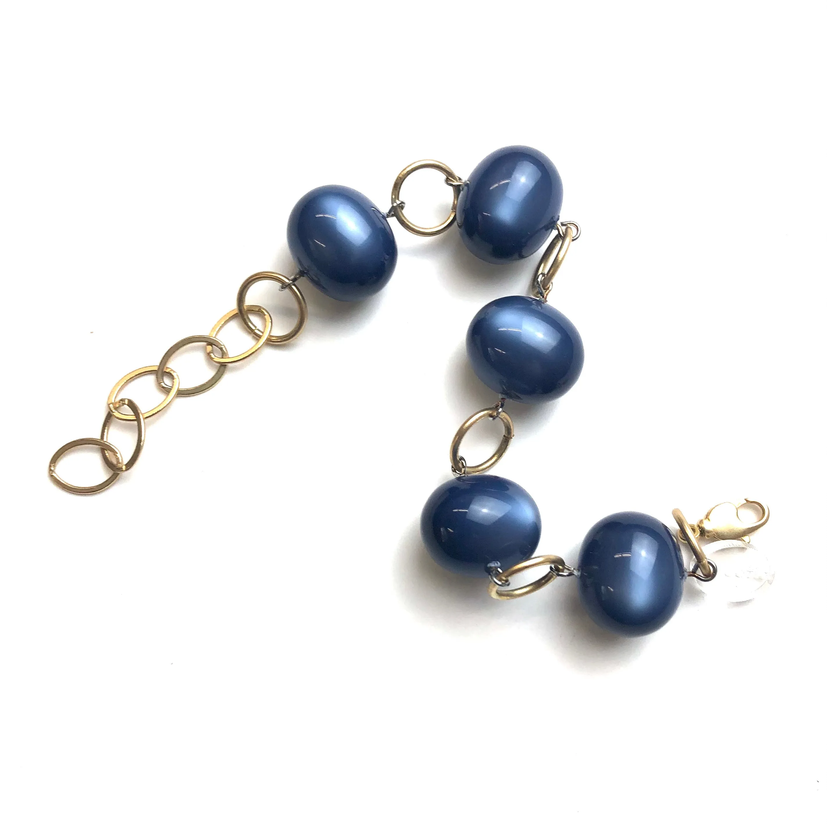 Sapphire Blue Moonglow & Gold Bubble Stations Bracelet