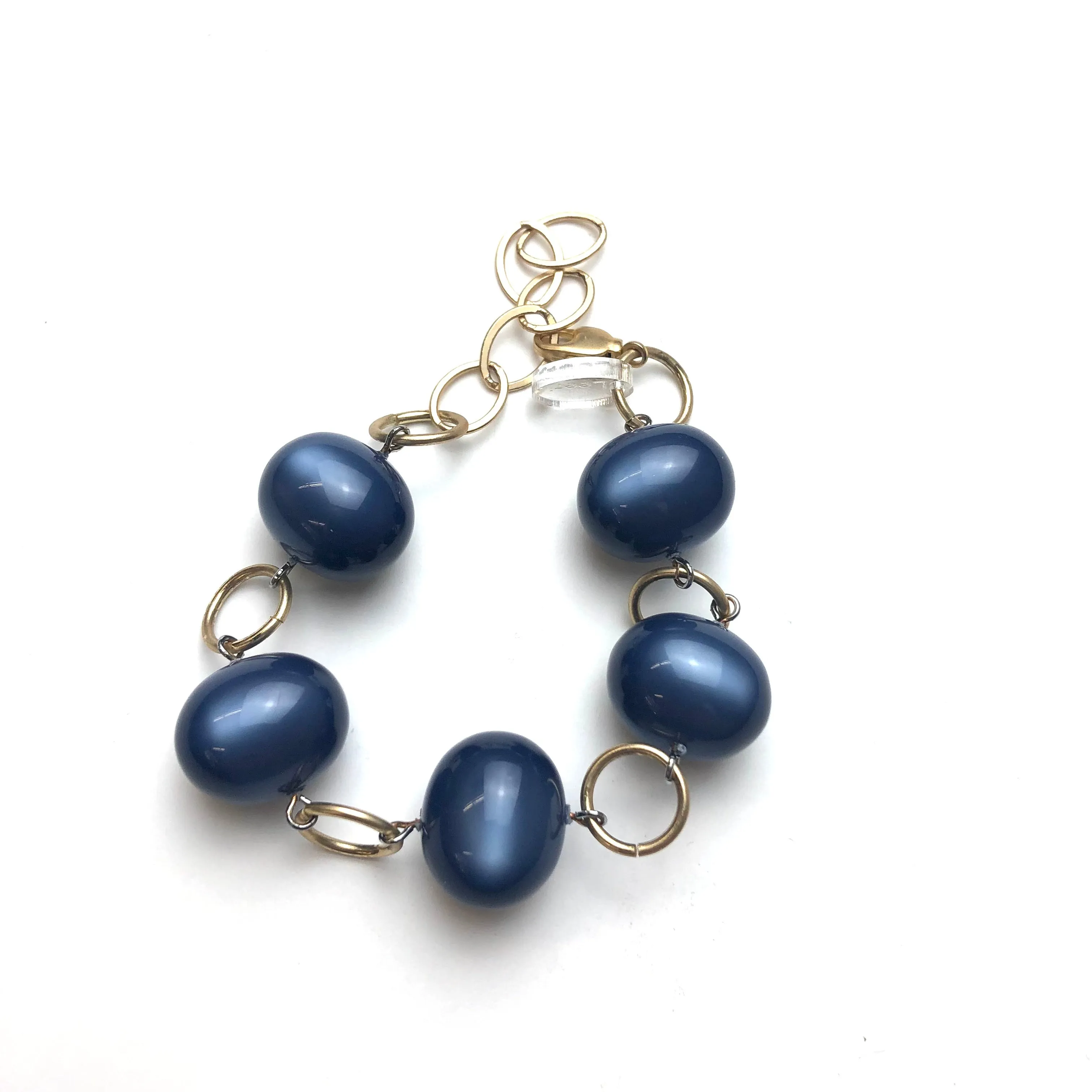 Sapphire Blue Moonglow & Gold Bubble Stations Bracelet