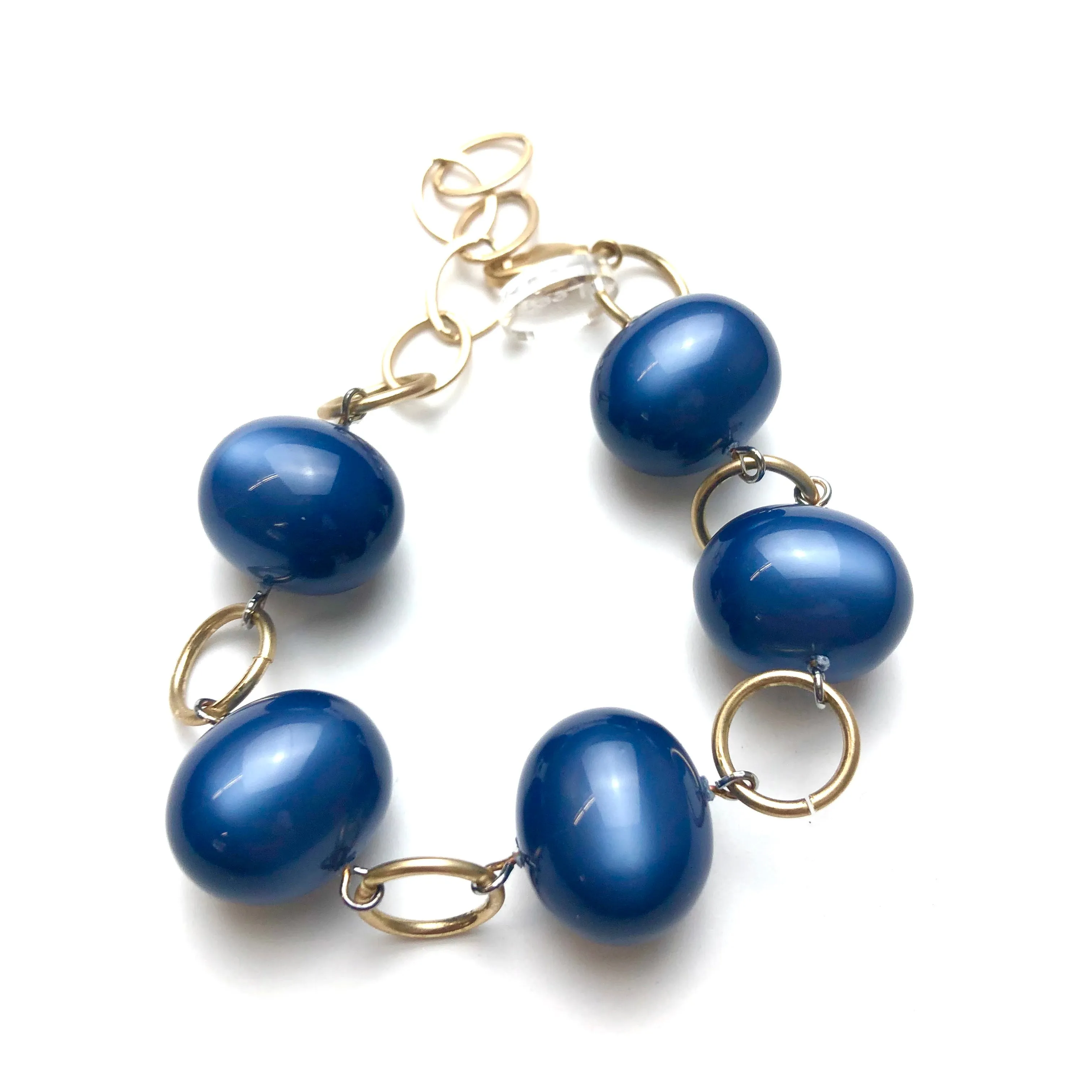 Sapphire Blue Moonglow & Gold Bubble Stations Bracelet