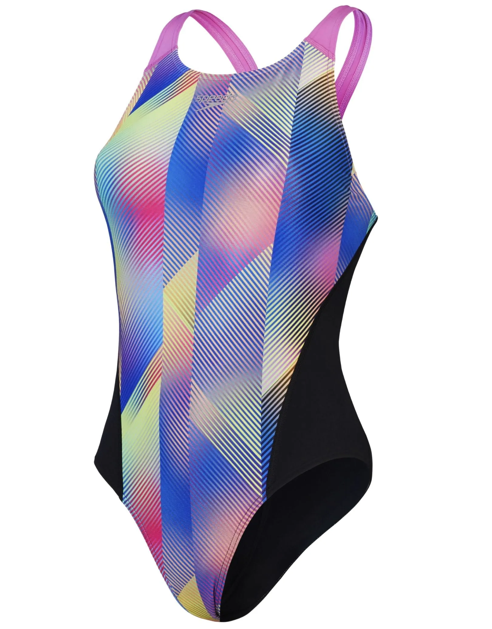 Speedo Allover Digital Recordbreaker Swimsuit - Black/Pink/Blue